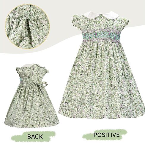 Girls Toddler Dresses Smocked Vintage Spring Summer Floral Cotton Little Girl Dress in Saudi Arabia