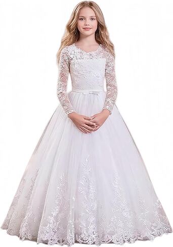 ABAO SISTER Flower Girl Dress Long Sleeve Lace Tulle Pageant Ball Gown First Communion Dress in Saudi Arabia