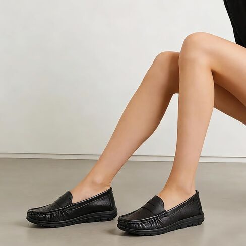 Women's Loafers Comfortable Lightweight Breathable Leather Nursing Shoes Slip On Nurse Shoes Work Shoes with Arch Support in Saudi Arabia