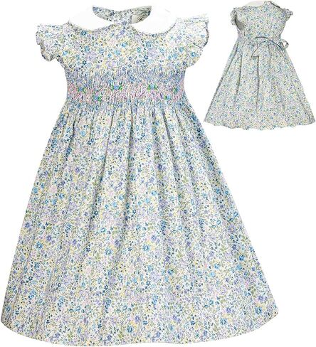 Girls Toddler Dresses Smocked Vintage Spring Summer Floral Cotton Little Girl Dress in Saudi Arabia