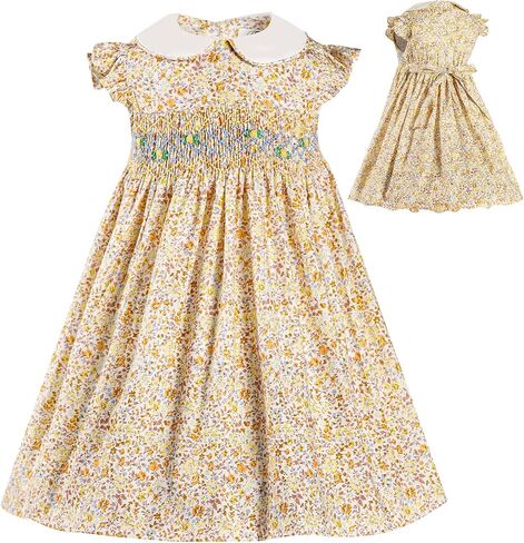 Girls Toddler Dresses Smocked Vintage Spring Summer Floral Cotton Little Girl Dress in Saudi Arabia