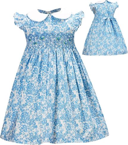 Girls Toddler Dresses Smocked Vintage Spring Summer Floral Cotton Little Girl Dress in Saudi Arabia