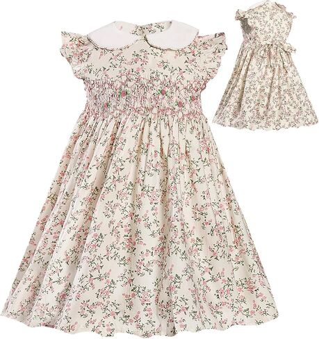 Girls Toddler Dresses Smocked Vintage Spring Summer Floral Cotton Little Girl Dress in Saudi Arabia