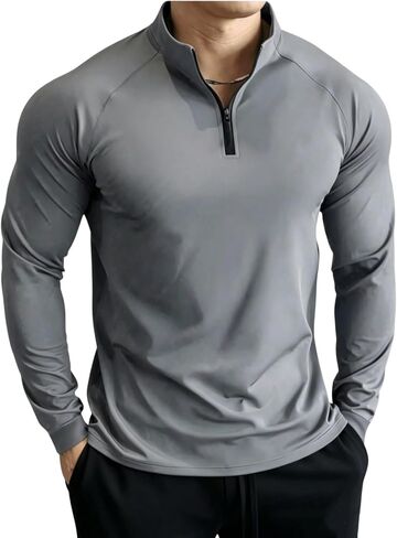 SOLY HUX Men's Quarter Zip Workout Shirts Mock Neck Long Sleeve Athletic T Shirt Sports Running Gym Tops in Kuwait
