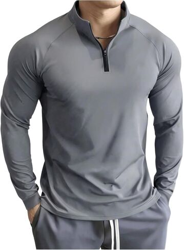 SOLY HUX Men's Quarter Zip Workout Shirts Mock Neck Long Sleeve Athletic T Shirt Sports Running Gym Tops in Kuwait