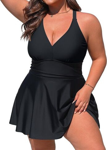 Charmo Women's Plus Size Swimsuit with Side Pockets One Piece Tummy Control Bathing Suit Push Up V Neck Swim Dress 2026 in Kuwait