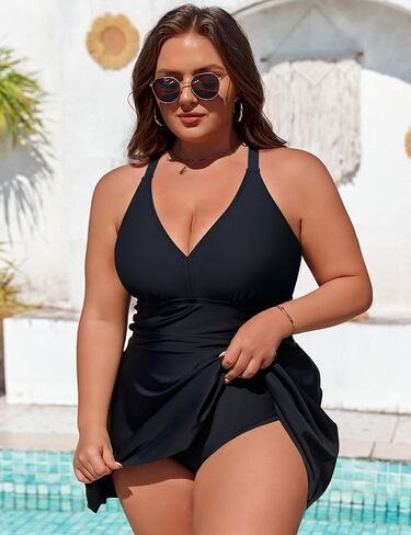 Charmo Women's Plus Size Swimsuit with Side Pockets One Piece Tummy Control Bathing Suit Push Up V Neck Swim Dress 2026 in Kuwait