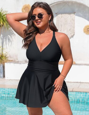 Charmo Women's Plus Size Swimsuit with Side Pockets One Piece Tummy Control Bathing Suit Push Up V Neck Swim Dress 2026 in Kuwait