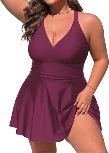Charmo Women's Plus Size Swimsuit with Side Pockets One Piece Tummy Control Bathing Suit Push Up V Neck Swim Dress 2026 in Kuwait