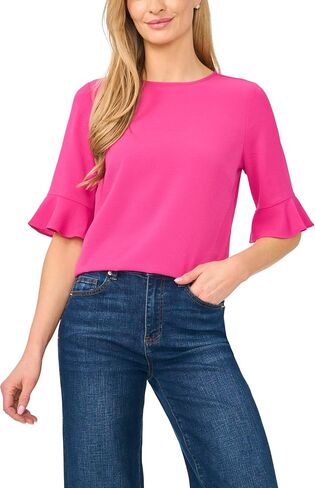 CeCe Women's Short Sleeve Ruffle Cuff Crew Neck Blouse in Kuwait