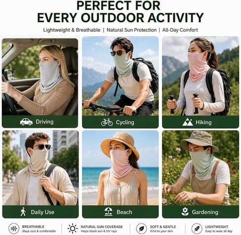 100% Hemp Linen Neck Gaiter for Men Women, Face and Neck Cover for Hot Weather Sun in Kuwait