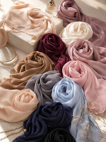 Women’s Chiffon Hijab Scarf - Heavyweight Solid Color Shawl & Wrap, Soft Breathable Headwrap for All Seasons in Saudi Arabia