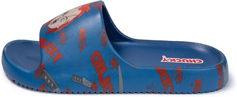 Chucky Pool Sandals Men's Blue All-Over Print Pool Slides - Quick-Dry Beach Doll Motifs Flip-flops, Adult Sizes 8/9-12 Water Shoes for Fans in Kuwait