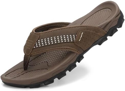 ARRIGO BELLO Mens Flip Flops Leather Sandals Arch Support Beach Thong Flipflops Lightweight Summer Slippers US Size 8-13 in Saudi Arabia