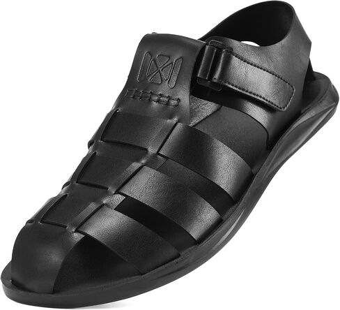 Moodeng Men's Leather Sandals Wide Toe Box Sport Sandals Lightweight Slip-on Slippers for Casual Outdoor Summer Walking​ in Saudi Arabia
