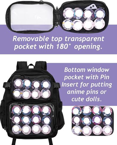 Ita Bag Backpack Double Window Pins Bag with insert, Backpack for Cosplay and Concert(Pins NOT Included) (Black) in Kuwait