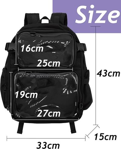 Ita Bag Backpack Double Window Pins Bag with insert, Backpack for Cosplay and Concert(Pins NOT Included) (Black) in Kuwait