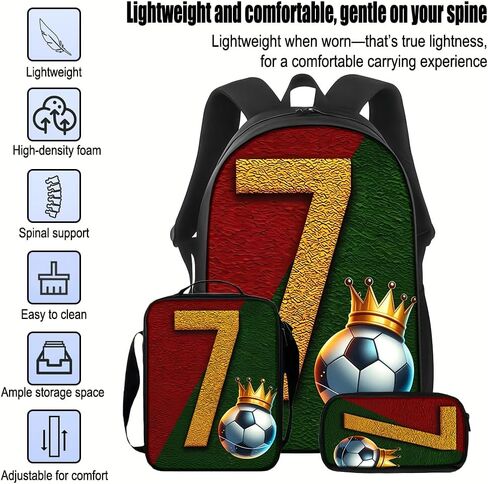 17'' Large-Capacity Soccer Superstars Backpack Set With a 3 in 1 Fashionable and Personalized Style is Exquisitely Designed and Widely Applicable, Making it an Ideal Choice(Red green mixed color) in Kuwait
