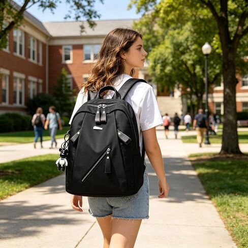 حقيبة ظهر سوداء مع جيوب متعددة بسحاب، حقيبة نهارية كاجوال مع أشرطة كتف قابلة للتعديل، حقيبة ظهر أكسفورد خفيفة الوزن للنساء والرجال، مثالية للسفر والعمل والاستخدام اليومي in Kuwait
