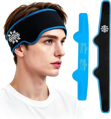 Headache Ice Pack Head Wrap for Migraines Reusable Gel Forehead Ice Pack for Injuries Cold Pack Head Ice Therapy Wrap for Headache Relief Fever Tension Sinus Pain Chemo Head Injuries Stress (Black) in Saudi Arabia