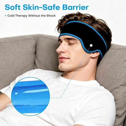 Headache Ice Pack Head Wrap for Migraines Reusable Gel Forehead Ice Pack for Injuries Cold Pack Head Ice Therapy Wrap for Headache Relief Fever Tension Sinus Pain Chemo Head Injuries Stress (Black) in Saudi Arabia