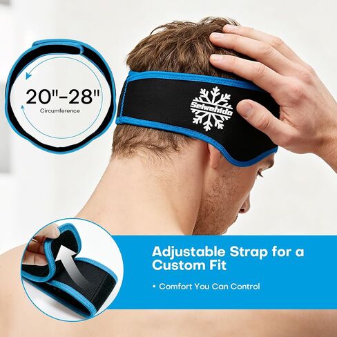 Headache Ice Pack Head Wrap for Migraines Reusable Gel Forehead Ice Pack for Injuries Cold Pack Head Ice Therapy Wrap for Headache Relief Fever Tension Sinus Pain Chemo Head Injuries Stress (Black) in Saudi Arabia