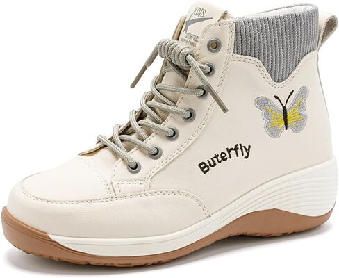 Women's Leather Platform High Top Sneakers with Side Zip Cute Round Toe Stretchy Non-Slip Outdoor Sneakers Daily Office Walking Sports Ankle Boots in Saudi Arabia