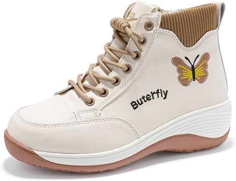 Women's Leather Platform High Top Sneakers with Side Zip Cute Round Toe Stretchy Non-Slip Outdoor Sneakers Daily Office Walking Sports Ankle Boots in Kuwait