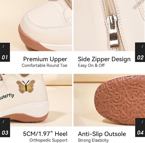 Women's Leather Platform High Top Sneakers with Side Zip Cute Round Toe Stretchy Non-Slip Outdoor Sneakers Daily Office Walking Sports Ankle Boots in Kuwait
