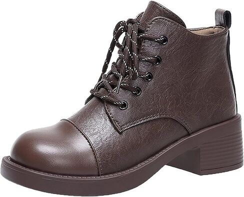 Women'S Leather Lace Up Chunky Heel Ankle Boots Fashion Round Toe Non slip Comfort Stacked Block Heel Casual Dressy Short Booties in Saudi Arabia