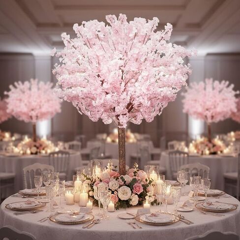 Artificial Cherry Trees Indoor Decor: Handmade Natural Fake Cherry Blossom Pink Tree Outdoor for Party Wedding Christmas in Kuwait