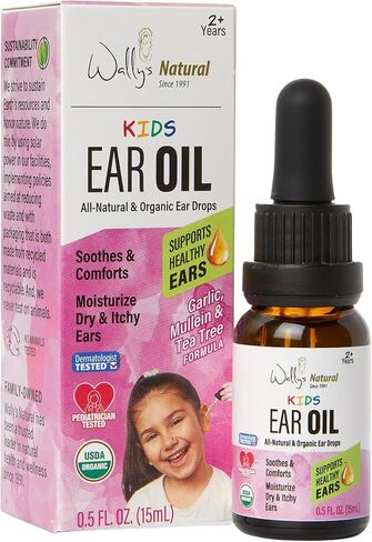 Wally's Natural Organic Kids Ear Oil Drops, Comforts & Soothes Ears, Pediatrician-Consulted, Safe for Kids 2+, Infused with Garlic, Mullein, Tea Tree & Echinacea, 0.5 Fl Oz in Saudi Arabia