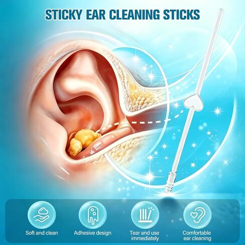 48Pcs Sticky Ear Cleaning Stick,New Reusable Ear Wax Removal Tool,Sticky Ear Cleaner Picks,Ear Cleaning Tool Kit,Adhesive Ear Cleaning Stick for Adults(2 Box) in Kuwait