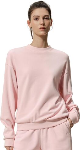 LilySilk Women Silk Terry Sweatshirt Classic Crewneck Pullover Top Drop Shoulder Ribbed Hem For Ladies Sports Casual in Kuwait