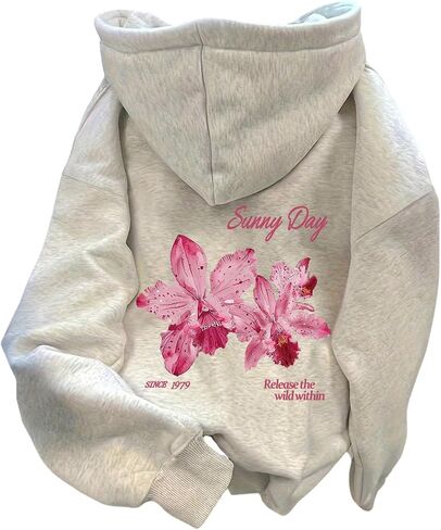 SOLY HUX Women's Floral Graphic Hoodie Sweatshirt Drawstring Long Sleeve Hooded Pullover Tops Y2k Aesthetic Preppy Clothes in Kuwait