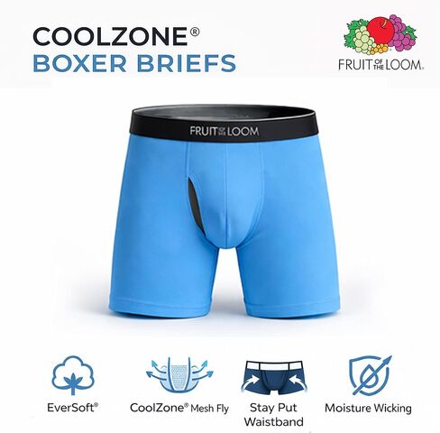 ملابس داخلية رجالي من Fruit of the Loom Coolzone، ماصة للرطوبة وجيدة التهوية، عبوات متعددة الألوان - 6 قطع - خطوط متنوعة/ مقاس كبير سادة in Kuwait