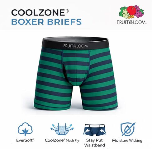ملابس داخلية رجالي من Fruit of the Loom Coolzone، ماصة للرطوبة وجيدة التهوية، عبوات متعددة الألوان - 6 قطع - خطوط متنوعة/ مقاس كبير سادة in Kuwait