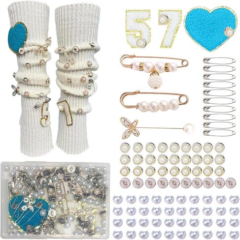 100pcs Junk Socks Charms Kit Bling Sock Pins Jewelry Charms Sliver Safety Pin Charms for Sock Accessories (Model-3) in Kuwait