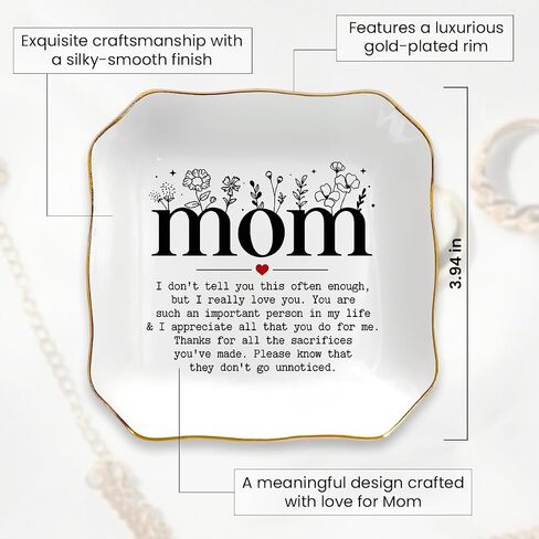 Mother's Day Birthday Gifts for Mom 2026 - Trinket Dish for Decor, Bonus Mom Gifts from Daughters Son, Nana Gigi Mother In Law Gift, Ceramic Jewelry Tray for Rings Earrings Necklaces Bracelet Keys in Saudi Arabia