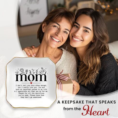 Mother's Day Birthday Gifts for Mom 2026 - Trinket Dish for Decor, Bonus Mom Gifts from Daughters Son, Nana Gigi Mother In Law Gift, Ceramic Jewelry Tray for Rings Earrings Necklaces Bracelet Keys in Saudi Arabia