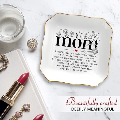 Mother's Day Birthday Gifts for Mom 2026 - Trinket Dish for Decor, Bonus Mom Gifts from Daughters Son, Nana Gigi Mother In Law Gift, Ceramic Jewelry Tray for Rings Earrings Necklaces Bracelet Keys in Saudi Arabia