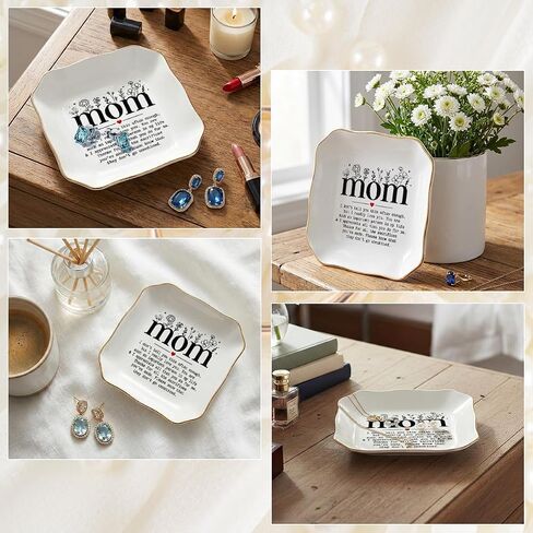 Mother's Day Birthday Gifts for Mom 2026 - Trinket Dish for Decor, Bonus Mom Gifts from Daughters Son, Nana Gigi Mother In Law Gift, Ceramic Jewelry Tray for Rings Earrings Necklaces Bracelet Keys in Saudi Arabia