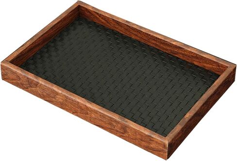 Wooden Valet Tray Valet Desk Organizer Tray with Leather Base Wooden Jewelry Tray, Nightstand Trays Holder for Wallets, Keys, Watches, Daily Necessities, Catch All Trays in Saudi Arabia