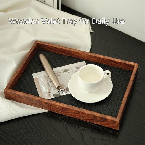 Wooden Valet Tray Valet Desk Organizer Tray with Leather Base Wooden Jewelry Tray, Nightstand Trays Holder for Wallets, Keys, Watches, Daily Necessities, Catch All Trays in Saudi Arabia