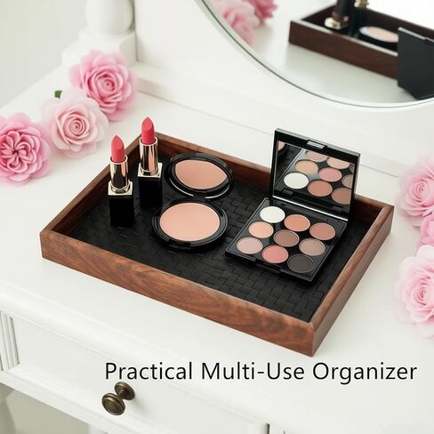 Wooden Valet Tray Valet Desk Organizer Tray with Leather Base Wooden Jewelry Tray, Nightstand Trays Holder for Wallets, Keys, Watches, Daily Necessities, Catch All Trays in Saudi Arabia