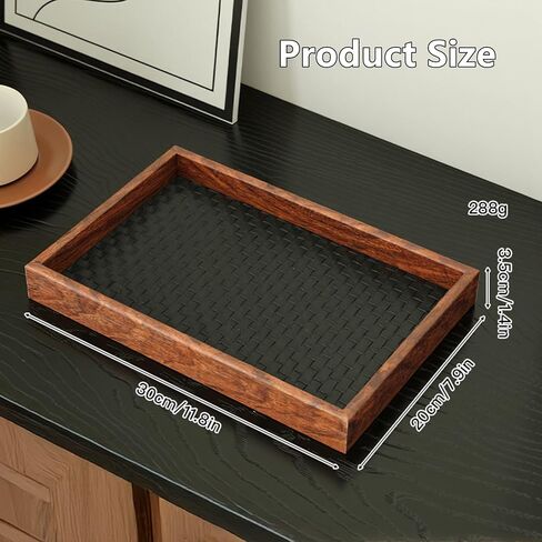 Wooden Valet Tray Valet Desk Organizer Tray with Leather Base Wooden Jewelry Tray, Nightstand Trays Holder for Wallets, Keys, Watches, Daily Necessities, Catch All Trays in Saudi Arabia