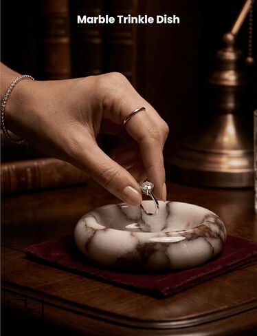 Marble Trinket Dish - Small Round Decorative Stone Jewelry Tray for Rings & Earring, Natural Stone Catchall Bowl for Nightstand, Bathroom & Home Decor (4") in Saudi Arabia