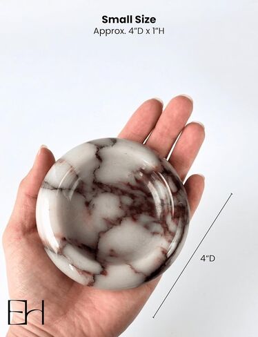 Marble Trinket Dish - Small Round Decorative Stone Jewelry Tray for Rings & Earring, Natural Stone Catchall Bowl for Nightstand, Bathroom & Home Decor (4") in Saudi Arabia