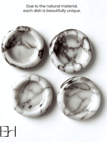 Marble Trinket Dish - Small Round Decorative Stone Jewelry Tray for Rings & Earring, Natural Stone Catchall Bowl for Nightstand, Bathroom & Home Decor (4") in Saudi Arabia
