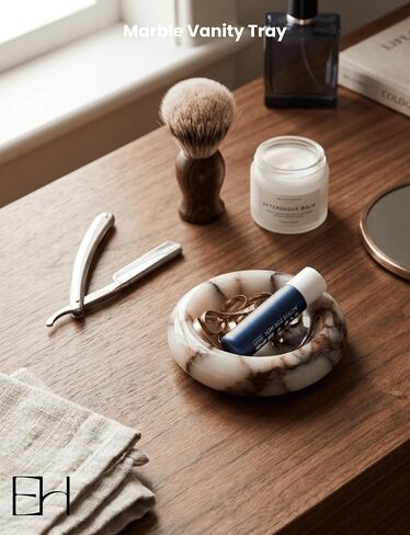 Marble Trinket Dish - Small Round Decorative Stone Jewelry Tray for Rings & Earring, Natural Stone Catchall Bowl for Nightstand, Bathroom & Home Decor (4") in Saudi Arabia